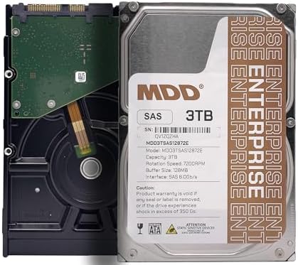 MDD MAXDIGITALDATA 3TB 7200RPM 128MB Cache SAS 6Gb/s 3.5inch Internal Enterprise Hard Drive (MD3TSAS12872E) - [ NOT a SATA HDD ] (Renewed)
