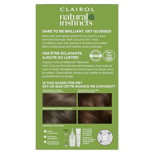 Clairol Natural Instincts Demi-Permanent Hair Dye, 5BZ Medium Bronze Brown Hair Color, Pack of 3