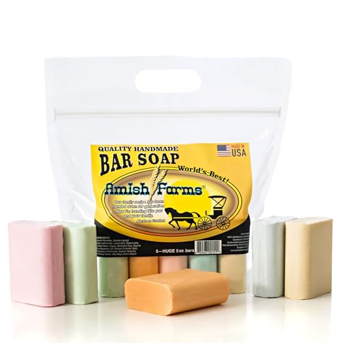 Amish Farms Bar Soap w/All Natural Bentonite Clay | Made in USA, Vegan Moisturizing for Sensitive Skin | Women & Mens Face & Body Bar Bath Soap for Shower | Clean Scent | 5oz Ea (5 Bars)