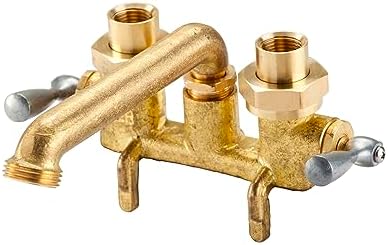 Gerber Classics Two Handle Laundry Faucet, Clamp On Mounting with Threaded Spout, Metal Handles, 7 Inch Spout, Rough Brass Finish G0049530, Commercial Quality Industrial Style Faucet