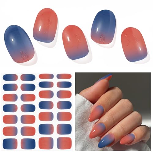 Semi Cured Gel Nail Strips for Christmas, 28 pcs Gel Nail Strips Work with Any UV Lamp, Long Lasting Gel Nail Stickers Full Nail Wraps, Salon Quality, Easy to Apply (Sunset)