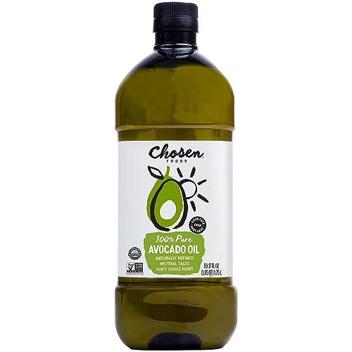 Chosen Foods 100% Pure Avocado Oil for Cooking - 1.75L - Made With Good Fats from Avocados, Naturally Refined, Never Adulterated, High Smoke Point, Non-GMO, Soy-Free, Canola Oil-Free, Gluten-Free, Paleo, Keto