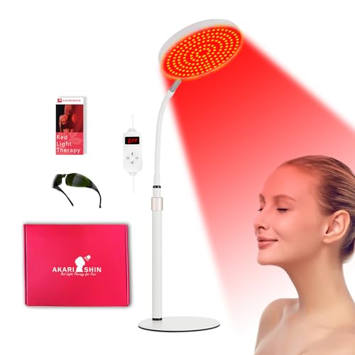Akarishin Red Light Therapy Lamp for Face- Facial and Body Treatment with Adjustable Height Stand, 120 LEDs, 590nm, 660nm, 660nm+940nm - Alleviate Muscle Soreness, Skin Vitality