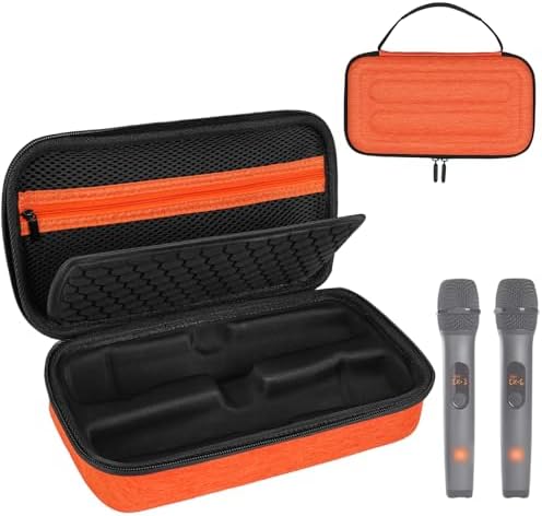 Wireless Microphone Case Compatible with JBL Wireless Two Microphone System,Protable Handheld Dual Mic Travel Bag Storage Box for Receivers,Adapters,AA Batteries,Orange(Box Only)