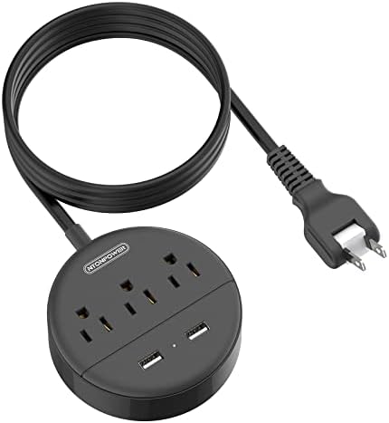 NTONPOWER 2 Prong Power Strip, 1875W 2 Prong to 3 Prong Outlet Adapter, 2 Prong Extension Cord 5 ft, Rotating Plug, Wall Mount, 3 Outlet 2 USB, Compact Power Strip for Travel, Older House,Dorm, Office