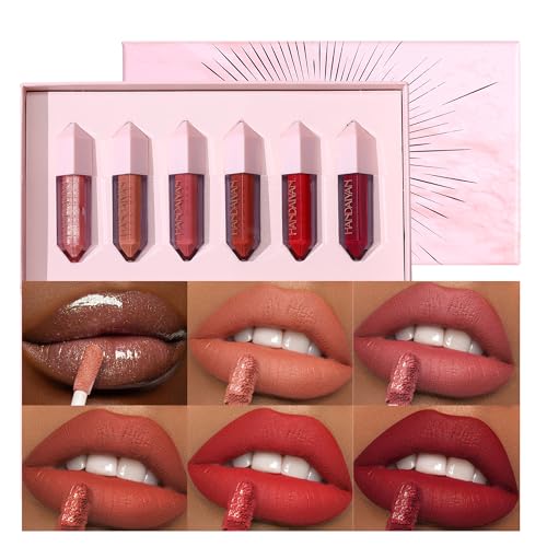 6PCS Diamond Lip Gloss Set, Matte & Pearlescent Finish, Long-Lasting Hydrating Lipstick, Non-Sticky, High-Pigment Formula for All-Day Wear, Shimmer & Velvet Effect (Diamond B, 1)