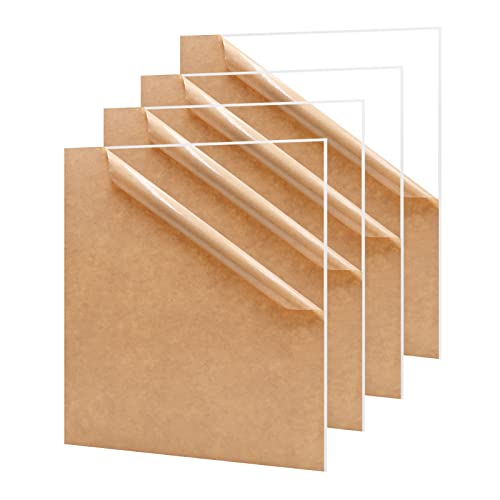 KINLINK 20x24 Plexiglass Sheets 1/8 inch-3mm Clear Acrylic Sheets, Clear Plastic Board Polycarbonate Sheet for DIY Project, Craft, Picture Frames, Acrylic Sign, Weding Invitaton, 4 Pack