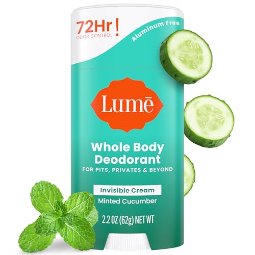 Lume Whole Body Deodorant - Invisible Cream Stick - 72 Hour Odor Control - Aluminum Free, Baking Soda Free, Skin Safe - 2.2 Ounce (Minted Cucumber)