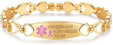 LinnaLove Lymphedema Alert Bracelets no bp/iv/needles this arm Stainless Steel Medical id Bracelets for Women