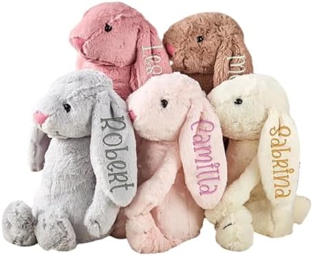 Embroidered Plush Bunny with Child's Name - Personalized Long Ear Bunny for Baby Gift,Bunny Stuffed Animal,Custom Perfect Keepsake for Kids, Flower Girl Gift,Newborn Gift
