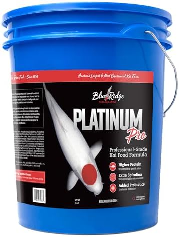 Blue Ridge Koi Fish Food 14lb - Koi Food 3/16” Platinum Pro Formula Goldfish Food, Premium Fish Food for Ponds, Floating Pond Pellets Fish Food