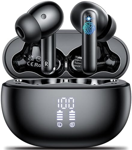 Wireless Earbuds, Bluetooth 5.3 Headphones HiFi Stereo & 4 ENC Mic, 42H Playtime Ear Buds with Charging Case LED Display, Bluetooth Earphones IPX7 Waterproof for iOS Android Earpods Sports Workout