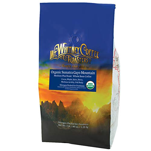 Mt. Whitney Organic Gayo Mountain Sumatra, Medium Dark Roast, Low Acid Coffee (Whole Bean, 5 Lb)