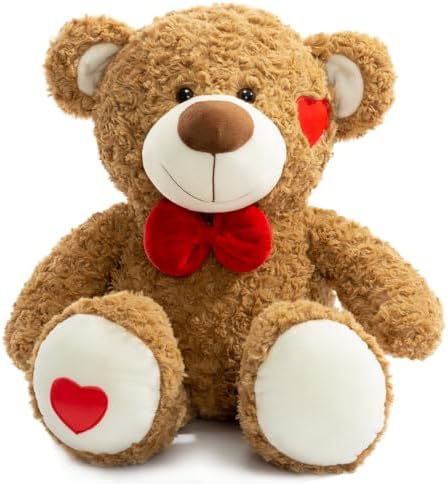BEJOY Teddy Bear Stuffed Animal Plush Bear with Red Bow and Hearts Valentine’s Day Gift, 24 inch Brown