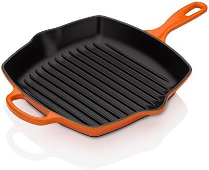 Le Creuset Enameled Cast Iron Signature Square Skillet Grill, 10.25", Flame