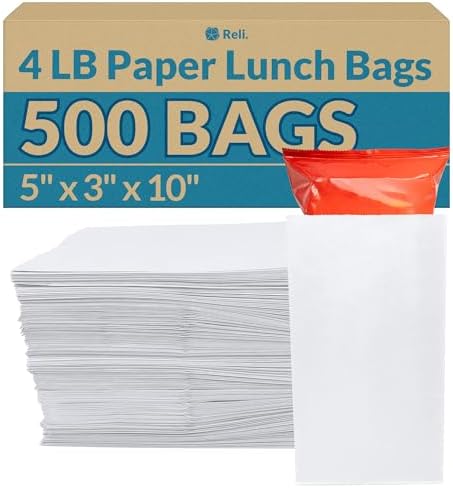 Reli. Paper Lunch Bags, (500 Pcs, Bulk) White 4 lb Capacity - Kraft White, Grocery Bags, Craft, Small Lunch Paper Kraft Sacks in Bulk
