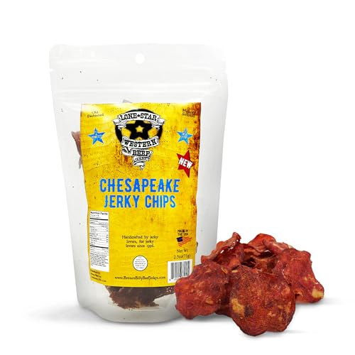 Lone Star Chesapeake Jerky Chips - 2.5 oz Resealable Bag - Crispy High Protein Snack - Made in the USA