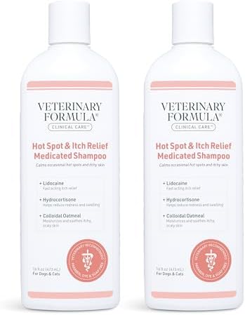 Veterinary Formula Clinical Care Hot Spot & Itch Relief Medicated Shampoo for Dogs and Cats 16 Fl Oz – Helps Alleviate Sensitive Skin, Scratching, and Licking of Coat (2 Pack)