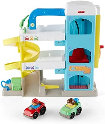 Fisher-Price Little People Toddler Toy Helpful Neighbor’s Garage Playset with Spiral Ramp & 2 Cars for Pretend Play Ages 18+ Months