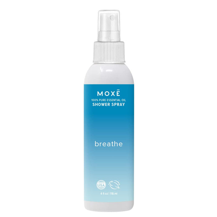 MOXE Breathe Shower Mist, Eucalyptus and Peppermint, Spa Steam Spray, Certified Natural 100% Essential Oils, Made in USA, Aromatherapy, Sinus Congestion Relief, Tension Relief, 4 Ounces (1 Pack)