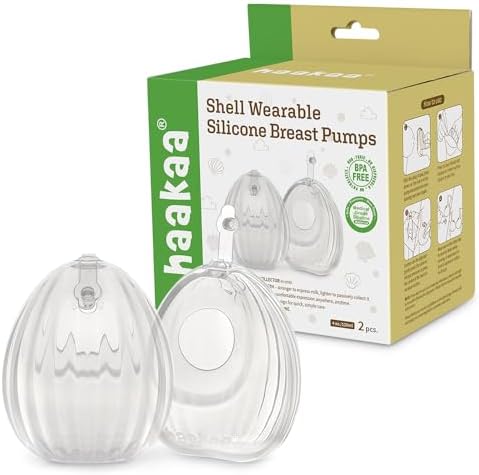 HAAKAA Shell Wearable Hands-Free Manual Breast Pump/Milk Collector – Medical-Grade Silicone – Compact, Portable & Discreet – Leak-Proof Valve 4 oz 2PK