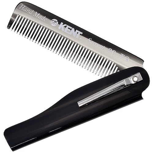 Kent 20T Black Graphite Handmade Folding Pocket Comb for Men, Fine Tooth Hair Comb Straightener for Everyday Grooming Styling Hair, Beard or Mustache, Use Dry or with Balms, Saw Cut, Made in England