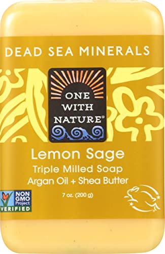 Dead Sea Minerals Soap, Shea Butter, Argan Oil, Magnesium, Sulfur, Minerals, All Skin Types, Problem Skin, Therapeutic, Natural, Lemon Sage, 7 Oz Bar (1 Pack)