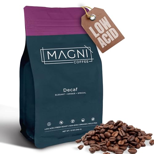 Magni Coffee - Whole Beans - Decaf - Low Acid - Single Origin USDA Organic Non-GMO Beans Third Party Tested For Mycotoxins & Pesticides - Fair Trade -12 Oz