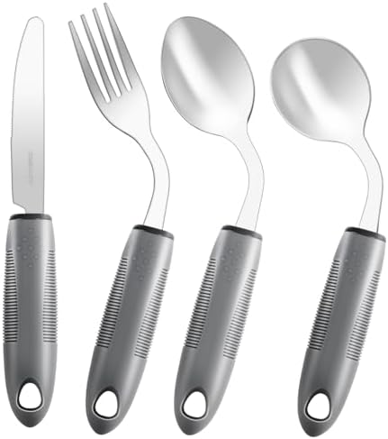 Adaptive Utensils,Weighted Utensils for Hand Tremors,Utensils for Parkinsons Patients,Elderly,Arthritis,Weak Hand Grip,Tremors&Handicapped.Stainless Steel Knife,Fork and Spoons Set (4pcs Right-Handed)