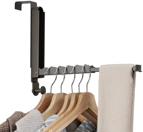 Over The Door Hooks Hanger Fit Door up to 1 3/4" Optimal 1pc,Over The Door Hanger with Retractable Rod,Foldable Over The Door Drying Rack for Laundry Bathroom Bedroom (Space Grey, 1 Pack)