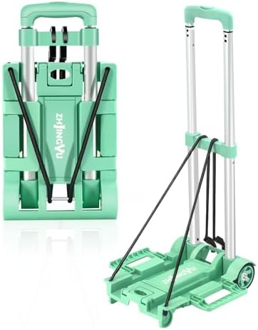 Folding Hand Truck Cart,Collapsible Shopping Trolley,Mini Lightweight Hand Dolly,Backpack Trolley,Luggage Cart,Aluminum Telescopic Rod,2 Wheel Trolley Expandable Large Chassis,Mint Green