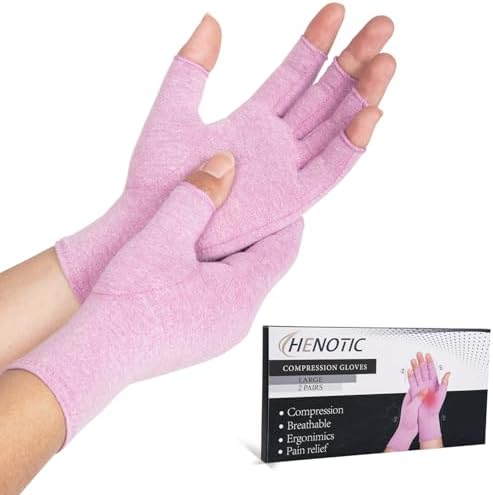 2 Pairs Arthritis Compression Gloves for Women Men, Fingerless Breathable & Moisture Wicking Compression Gloves for Relieving Carpal Tunnel Aches, Rheumatoid Pains, Joint Swell Purple L