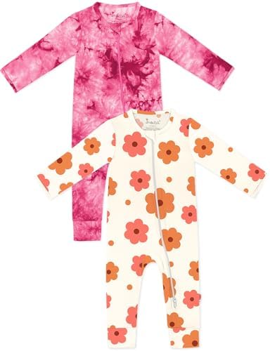 Jimonda Baby Girls Boys Footless Pajamas,Rayon From Bamboo Pjs 2 Way Zipper Long Sleeve Soft Sleeper,Infant Tie-dye Romper