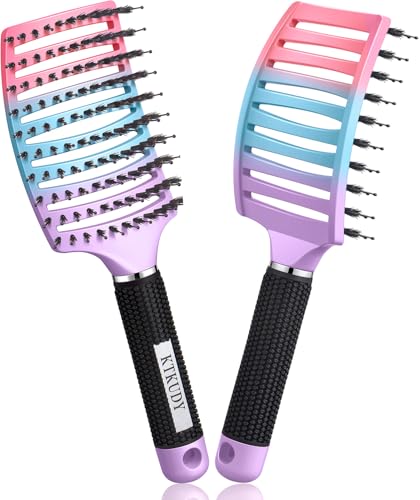 KTKUDY Wet or Dry Detangling Hair Brush for All Hair Types - Eliminates Knots & Reduces Breakage Hairbrush - Tangle Free Detangler Brush For Women Men & Kids, Single, 1 Count