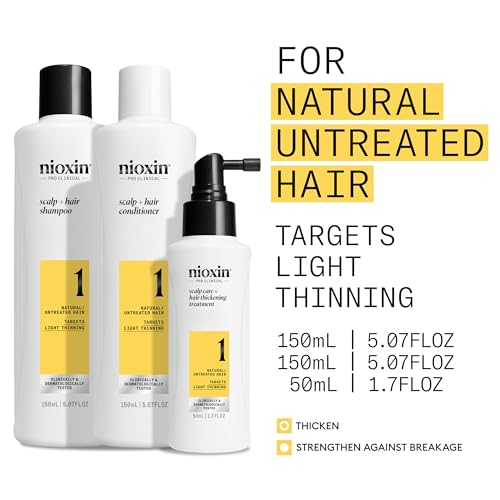 Nioxin System Kit 1, Strengthening & Thickening Hair Treatment, For Natural Hair with Light Thinning, Trial Size 1 Month Supply (Packaging May Vary)