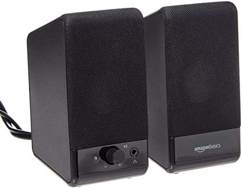 Amazon Basics USB-Powered Computer Speakers for Desktop or Laptop PC with Volume Control, Plug-N-Play, Black