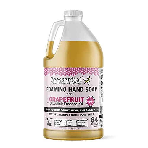 Beessential All Natural Bulk Foaming Hand Soap Refill, 64 oz Grapefruit | Made with Moisturizing Aloe & Honey - Made in the USA