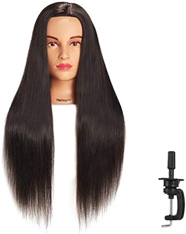 Hairingrid 26"-28" Mannequin Head Hair Styling Training Manikin Cosmetology Doll Head Synthetic Fiber Hair and Free Clamp Holder (Black)