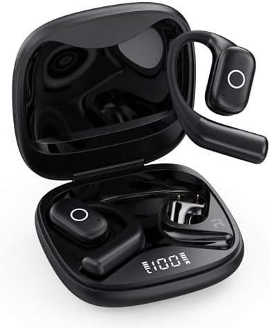 Ear Buds Open Ear Headphones Wireless Earbuds 80Hrs Playtime Bluetooth Ear Buds with Earhooks Bluetooth 5.4 Touch Control Air Conduction Sport Headsets IPX7 Waterproof Earphones for Running (A-Black)