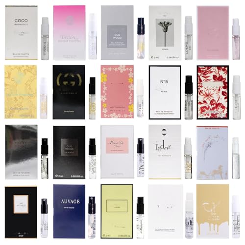 20 Piece Designer Fragrance Samples, Women's Designer Fragrance Sampler Collection, Luxury High-End Perfume Vials for Women, Mini Perfume Samples Gift for Girlfriend, Wife, or Mother