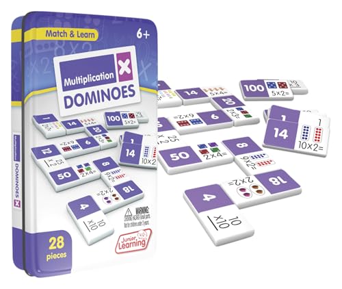 Junior Learning Multiplication Dominoes Game Set, 28 Pieces, Ages 7-9, Math Skills, Grade 2-3