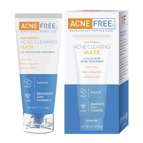 AcneFree Acne Clearing Mask, 3.5% Sulfur Acne Treatment, Absorbs Excess Oil and Unclogs Pores with Vitamin C, Bentonite, and Zinc, 1.7 Ounce