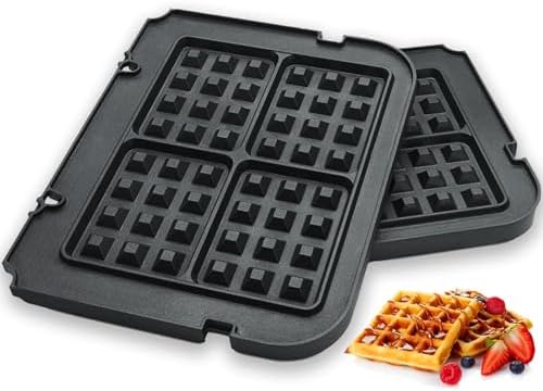 Waffle Plates for Cuisinart Griddler GR-4N, GR-5B, GR-6 and GRID-8N Series - 4 Slicer Nonstick Coating Baking Plates