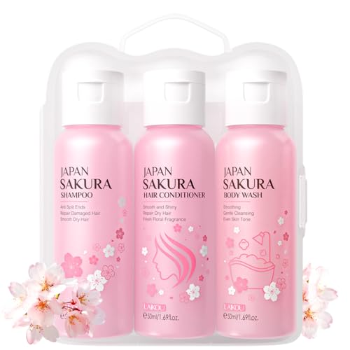 Sakura Bath Sets for Women Gift - Spa Gifts for Women - Bath Gift Set for Women - Nourishing Gift Basket for Mom - Travel Size Toiletries for Women - 3pcs Sakura Scented Body Wash,Shampoo, Conditioner