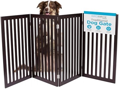 INTERNET'S BEST Dog Gate Indoor Freestanding Pet Barrier, Folding Wood Dog Fence, Extra Wide Doorway Puppy Gate, Indoor Animal Privacy Panel, Wooden Cat Fence - 4 Panel - 36", Espresso