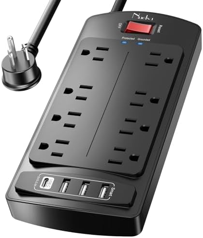 10 Feet Surge Protector Power Strip - Nuetsa Extension Cord(1625W/13A) with 8 Outlets and 4 USB Ports, Flat Plug, 2700 Joules, for Home, School, College Dorm Room, and Office, ETL Listed, Black