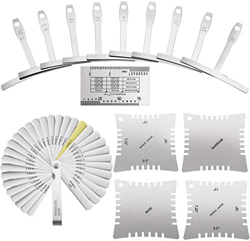 15 Pieces Guitar Luthier Tools Set Including Radius Gauge String Action Ruler 32 Blades Feeler Gauge for Guitar and Bass Setup