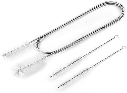 Flexible Long Drain Brush, Double Elastic Ended Nylon Cleaner Hose Tube Pipe Brush 67 inch Stainless Steel and 2 Pcs of 8 inch Straw Cleaning Brush (Clear)