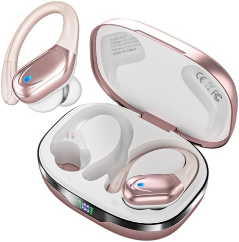 Wireless Earbuds Bluetooth Headphones 80hrs Playback Ear Buds Power Display with Noise Canceling Mic with Earhooks for Sports/Workout/Running