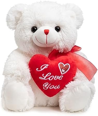 HollyHOME Teddy Bear Stuffed Animal I Love You Teddy Bear with Heart Soft Plush Toy Chirstmas Valentine's Day Gift 12 inches White